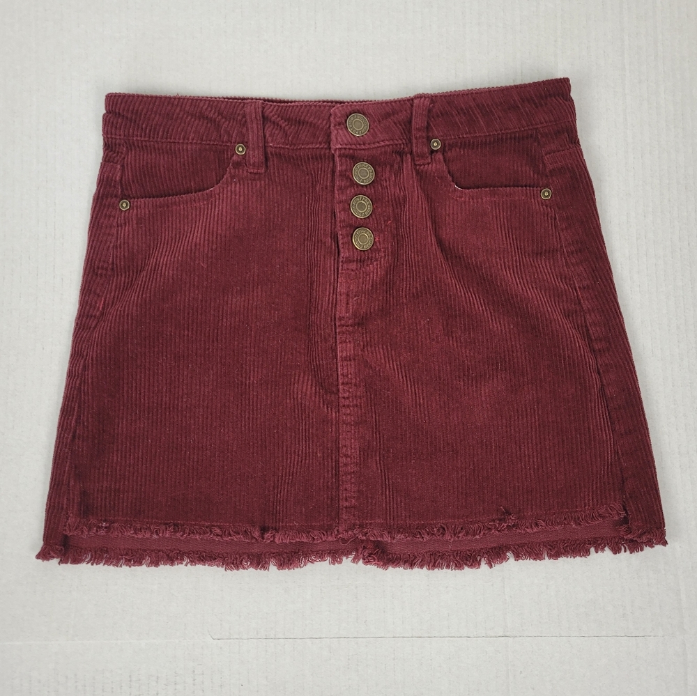 INDIGO REIN Corduory Mini Skirt Size 12 Rust Cotton Button Front Western Cowgirl